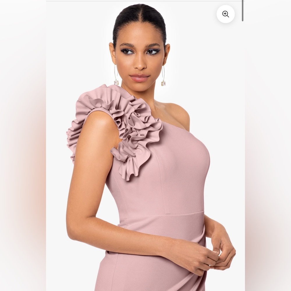 ONE SHOULDER RUFFLE SCUBA CREPE DRESS - Picture 3 of 4
